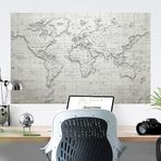 Plustablo Dünya Haritası Eğitici Öğretici Duvar Sticker, Ofis Dünya Haritası, Gri Renkli Dünya Haritası (100x150 Cm.)