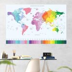 Plustablo Dünya Haritası ve Dünya Saatleri Renkli Oteller İçin Duvar Stickerı (70x105 Cm.)
