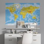 Plustablo Fiziki Dünya Haritası Duvar Sticker, Okul Haritaları, Ofis için Harita, Eğitici Öğretici Haritalar (100x150 Cm.)