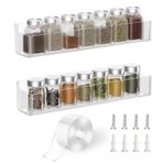 PMMASTO Yapışkan Akrilik Baharat Rafı Düzenleyici, 2 Nano Çift Taraflı Bantlı Duvar için, Mutfak Dolabı Kapı/Kiler Kapısı için Baharat Rafı Organizasyonu, Duvara Monte Baharat Rafı (Clear-2'li Paket)