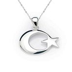 PND99040014 Gümüş Ay Yıldız Bayrak Kolye