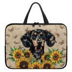Poceacles Dachshund Köpek Ayçiçeği Baskılı Dizüstü Bilgisayar Çantası Su Geçirmez Dizüstü Bilgisayar Kılıfı Taşınabilir Dizüstü Bilgisayar Çantası Taşıma Kolu Koruyucu Çanta 10-17 inç Netbook/Dizüstü
