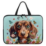 Poceacles Dachshund Köpek Çiçekli Baskı Laptop Çantası Taşınabilir Dizüstü Bilgisayar Çantası, Neopren Netbook/Ultrabook Koruyucu Evrak Çantası Çantası, Çalışma Çalışma Seyahat Dizüstü Bilgisayar
