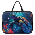 Poceacles Deniz Kaplumbağası Baskılı Dizüstü Bilgisayar Kılıfı, Saplı Koruyucu Bilgisayar Çantası Kılıfı, Bayan Laptop Tote Çanta Evrak Çantası, Suya Dayanıklı Taşınabilir Taşıma Çantası Dizüstü