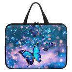 Poceacles Glitter Kelebek Laptop Çantası Su Geçirmez Dizüstü Bilgisayar Kılıfı Taşınabilir Laptop Çantası Taşıma Bilgisayar Çantası Saplı Koruyucu Çanta Neopren Netbook/Ultrabook Koruyucu Evrak