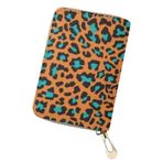 Poceacles Küçük Deri Kredi Kartı Tutucu Kılıf Cüzdan, Zip Tutucu Kartları Organzier Çanta Çanta Çanta, Leopar Baskı-turuncu, 4.72"*3.27"*0.98" Inches