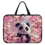 Poceacles Panda Şeftali Çiçeği Baskılı Dizüstü Bilgisayar Kılıfı Suya Dayanıklı Bilgisayar Çantası Tablet Omuz Çantası Taşıma Çantası Neopren Netbook/Ultrabook Koruyucu Evrak Çantası Kılıfı Saplı Tote