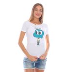 PodiumStar Kadın Beyaz Gumbell Karakterli Dar Kesim Parlak Taşlı T-shirt,