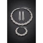 POEM JEWELLERY Gümüş Kaplama Zirkon Taşlı Örgü Kolye Bileklik Küpe Seti Rodyum Kaplama Paslanmaz Çelik Kadın Takı