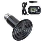 POFET Sürüngen Isı Lambası 100W Dijital Termometreli, Kızılötesi Seramik Isıtıcı Işıksız Lambalar Verici 220-230V (Siyah)