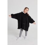 Poffy Çocuk Oversize Giyilebilir Battaniye Tek Beden Çok Rahat 12 Yaş Altı Unisex Hoodie Peluş Kapüşonlu Sweatshirt - Standart - Siyah