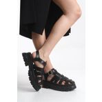 Pofi Shoes Tokalı Bilekten Bağlamalı Yüksek Taban Günlük Sandalet