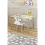Pofitto Ağaç Ahşap Çocuk Masası-Yaz Sil Yüzey Çocuk Masası-Aktivite-Çocuk Masası-2 Adet Sepet-1 Sandalye - Beyaz
