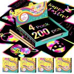 POIKSHARK 200 ADET Gökkuşağı Çizik Sanat Kağıdı 3-12 Yaş Çocuklar için, Genç Kızlar için Sanat ve El Sanatları Hediyeleri, Noel Çorabı Doldurucu - Doğum Günü Cadılar Bayramı Partisi Erkek ve Kız