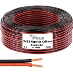 Poke Oto Elektrik ve Ses Sistemi Hoparlör Kablosu Kordon 2x 2,5mm Siyah Kırmızı Çizgili 50 Metre