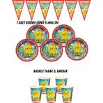 Pokemon Pikachu 16 Kişilik Tabak , Bardak , Flama Bayrak Doğum Günü Set