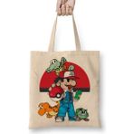 Pokemon Super Mario Bez Çanta Uzun Saplı - Açık Bej - 40 X 40