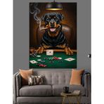 Poker Masasında Rottweiler Dekoratif Kanvas - Mdf Ahşap Tablo