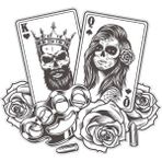 Poker Oyun Kartı Kral ve Kraliçe Kurukafa Sticker Etiket Çıkartma Pc Laptop Araba Oto Motor Oto Motor Pc Etiket - Siyah - 15 Cm