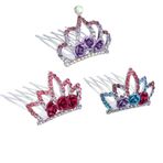 Pokinge 3 adet saç tarak taç kristal firkete Rhinestone gül çiçek saç aksesuarları prenses saç tokası kızlar için hediye