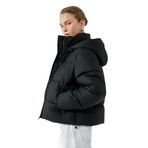 Polar Cep Detaylı Fermuarlı Uzun Kollu Kapüşonlu Crop Şişme Mont