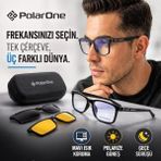 Polarone Po 351-C1 Polarize Güneş Antifar 2 Klipsli+ Mavi Işık Korumalı Premium Erkek Gözlük 55*18*145 - Siyah
