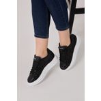 POLENS Kadın Siyah İncili/Simli Mcqueen style Konforlu Ortopedik Sneaker Spor Ayakkabı