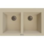 POLEX Cristalüx Granit Evye P-2XLN Bej 2 Hazneli Tezgah Altı Ve Tezgah Üstü Mutfak Evyesi 80,5x51,5cm