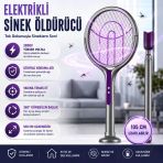 Polham 105 Cm Uzatılabilir Elektrikli Sinek Öldürücü Raket, Şarjlı 2800V Yüksek Voltajlı, 360 Dönebilen Başlıklı Sinek Öldürücü
