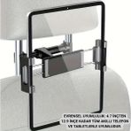 Polham 4.7 Inch ve 12.9 Inch Uyumlu Araç Arka Koltuk Için Telefon ve Tablet Tutucu, 360 Derece Dönebilen Tablet Tutucu - Siyah