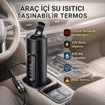 Polham Araç İçi Su Isıtıcı 470 ML – Dijital Sıcaklık Göstergeli Taşınabilir Termos | 12V Çakmaklık Uyumlu, Hızlı Isıtma,