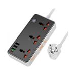 Polham Hc Seri 1.5 Metre 2500W 3x Priz, 3x Usb, 1x Type C Çok Fonksiyonlu Şarj Aleti ve Priz Çoğaltıcı, Emniyet Butonlu, Akım ve Isı Korumalı - Siyah