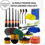 Polham Premium 26 Parça Ful+Ful Profesyonel Araç Detaylı Temizlik Seti, Matkap Uçlu Ultra Sağlam Tam Set - Çok Renkli