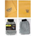 Polikur 3219 Mikrofiber Güderi Oto Kurulama Bezi & Spark 7050 Şönil Oto Temizlik Eldiveni 2'li Set