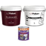 Polisan 17,5 kg / 12,5 Lt Elegans Silinebilir Iç Cephe Duvar Boyası + 17,5 kg Polisan Tavan Ultra Tavan Boyası+ 2,5kg Polisan Nem Rutubet Boyası - Zengin Gri