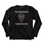 Polisimizin Askerimizin Ordumuzun Yanındayız Uzun Kollu Tişört Baskılı Çocuk T-Shirt Siyah