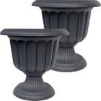 Poliva Home 2 Adet Plastik Ayaklı Saksı Seti 6 Lt Iç ve Dış Mekan Çiçek Saksısı 30X29 cm Antrasit Gri