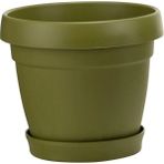 Poliwork oliwork Tabaklı Plastik Saksı 5,5 Lt - 24x20 cm Modern Çiçek ve Bitki Saksısı - Yağ Yeşili