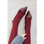 POLKA STORE Candy Sivri Burun Kapsüllü Üç Bantlı Tokalı Bordo Rugan Topuklu Cherry Red Kadın Ayakkabı