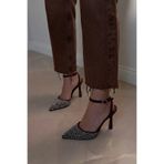 POLKA STORE Venüs Sivri Burun Arka Açık Stiletto Bantlı Abiye Topuklu Kadın Ayakkabı Acı Kahverengi Süet