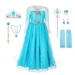 Pollen Elsa Kız Prenses Kostümü, Prenses Elbisesi, Elsa Çocuk Elbisesi, 8 Parçalı Set, Taçlı, Eldiven, Sihirli Değnek vb. için, Düğün, Cosplay Karnaval, Düğün, Doğum Günü Partisi - 130