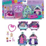 Polly Pocket mini oyuncaklar Mikro bebek, aksesuarlar, evcil hayvan figürü ve klipsli seyahat oyuncağı içeren ve üst üste koyulabilen yılbaşı temalı kompakt oyun setleri paketi, JGM53