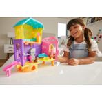 Polly Pocket ve Eğlence Dolu 2 Katlı Evi Mutfak Kaydırak 75 cm Polly Bebek Köpek Figürü Koltuk Sandalye Turta Aksesuarları Dahil GMF81
