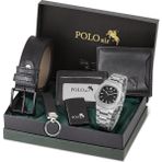 Polo Air Erkek Kemer Cüzdan Kartlık Anahtarlık Çakmak Kol Saati Hediyelik Kutusunda Siyah Set PL-0960E1 - Gri - Siyah