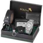 Polo Air Erkek Kemer Cüzdan Kartlık Anahtarlık Çakmak Kol Saati Hediyelik Kutusunda Siyah Set PL-0960E5 - Gri - Beyaz