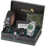 Polo Air Erkek Kemer Cüzdan Kartlık Anahtarlık Çakmak Kol Saati Hediyelik Kutusunda Yeşil Set PL-0960E4 - Gri - Yeşil