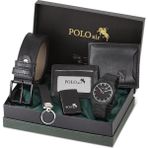 Polo Air Erkek Kol Saati Cüzdan Kemer Kartlık Anahtarlık Çakmak Kombin Set Siyah Renk PL-0916E1 - Mat Siyah