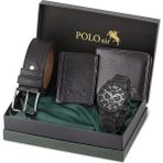Polo Air Erkek Kol Saati Cüzdan Kemer Kartlık Klasik Kombin Siyah Set PL-0851E1 - Mat Siyah