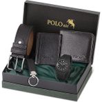 Polo Air Erkek Kol Saati Kemer Cüzdan Kartlık Anahtarlık Kombin Set Siyah PL-0904E1 - Mat Siyah