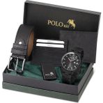 Polo Air Erkek Set Kombin Kemer Cüzdan Kartlık Çakmak Kol Saati Hediyelik Kutusunda Siyah Set PL-0964E1 - Mat Siyah